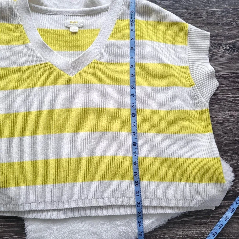 Anthropologie Maeve Oversized Striped V-Neck Sweater Vest in Chartreuse Size M - Picture 9 of 13